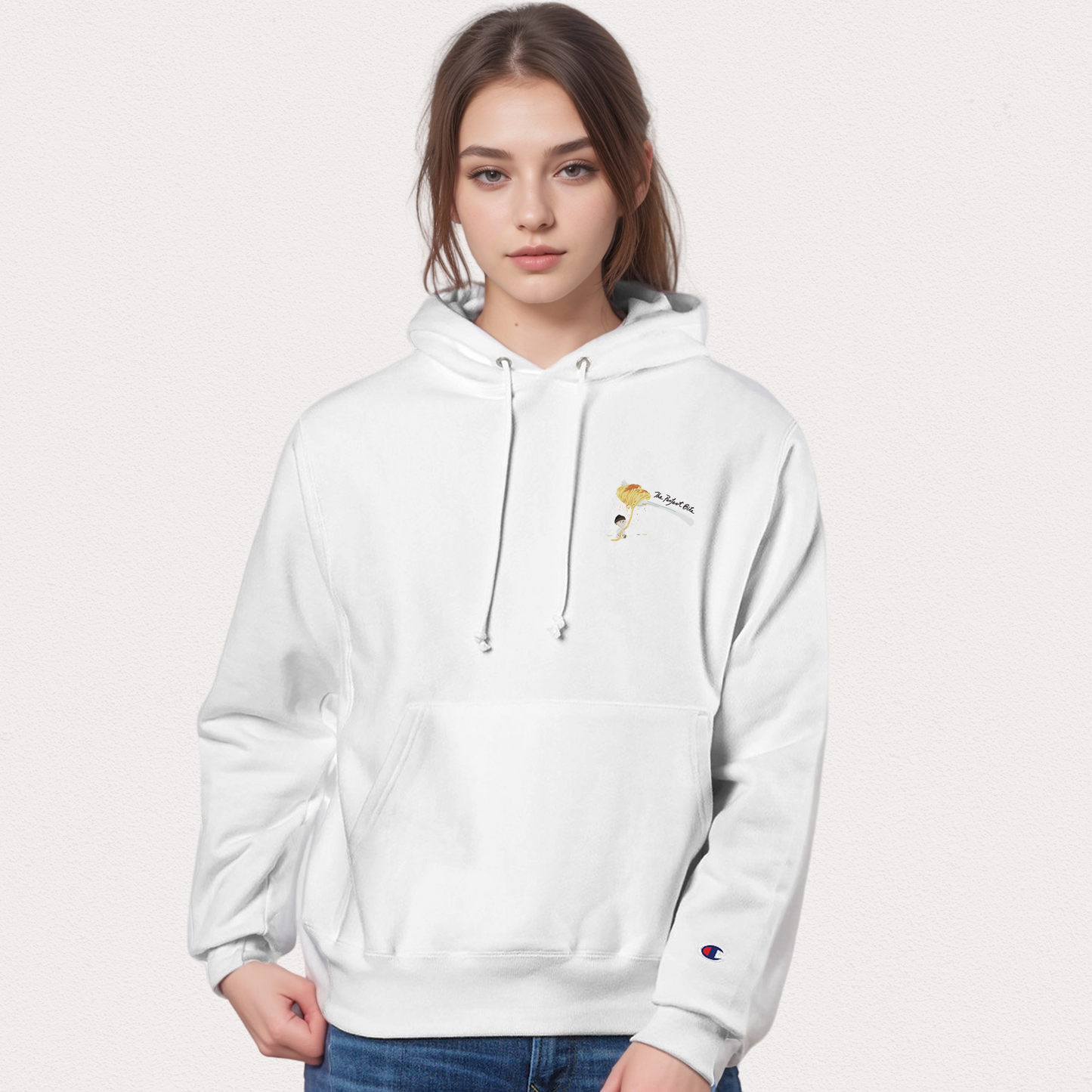 'The Perfect Bite' Champion x TedDecor White Unisex Pullover Hoodie